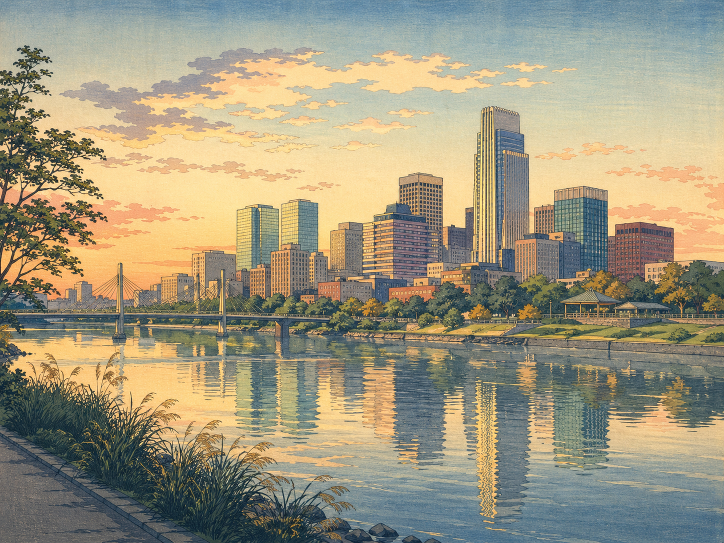 ミズーリ川沿いに広がるオマハのリバーフロントと街並み